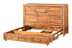 Murphy cabinet bed in Timberline finish, closed as a compact cabinet - solid acacia with horizontal plank doors - Whats New Furniture Portland OR