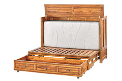 Murphy cabinet bed in Timberline finish with the queen memory foam mattress deploying - solid acacia plank-door Murphy bed, Whats New Furniture Portland