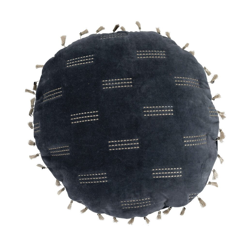 Round Velvet Pillow w/Metallic Tassels - Whats New Furniture - Portland, Oregon