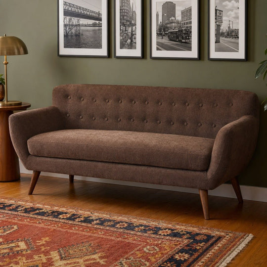 Stark Sofa styled in a bright mid-century modern Portland living room - Whats New Furniture