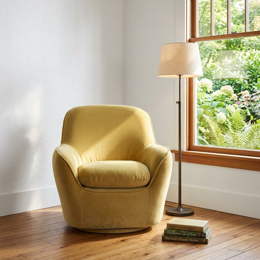 Tillamook Swivel Accent Chair - front view - mid-century modern chairs - Whats New Furniture Portland OR