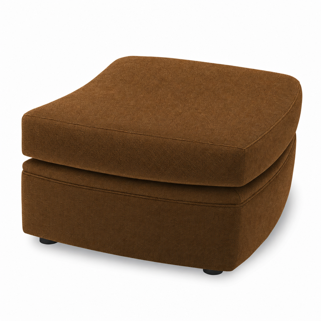Whirl Ottoman in Nexus Toffee front view - upholstered ottoman by Stylus - Whats New Furniture Portland OR