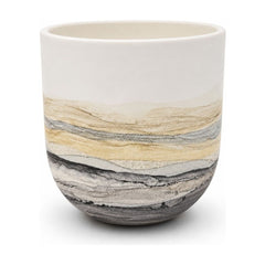 White ceramic wall-mounted planter vase with hand-painted surface