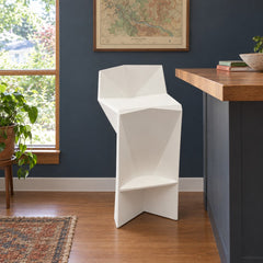White geometric bar stool with a faceted molded shell by Vondom - detail view 1