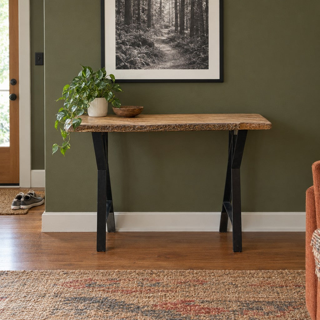 White Oak console table with a handcrafted solid-wood top and narrow depth. - detail view 1
