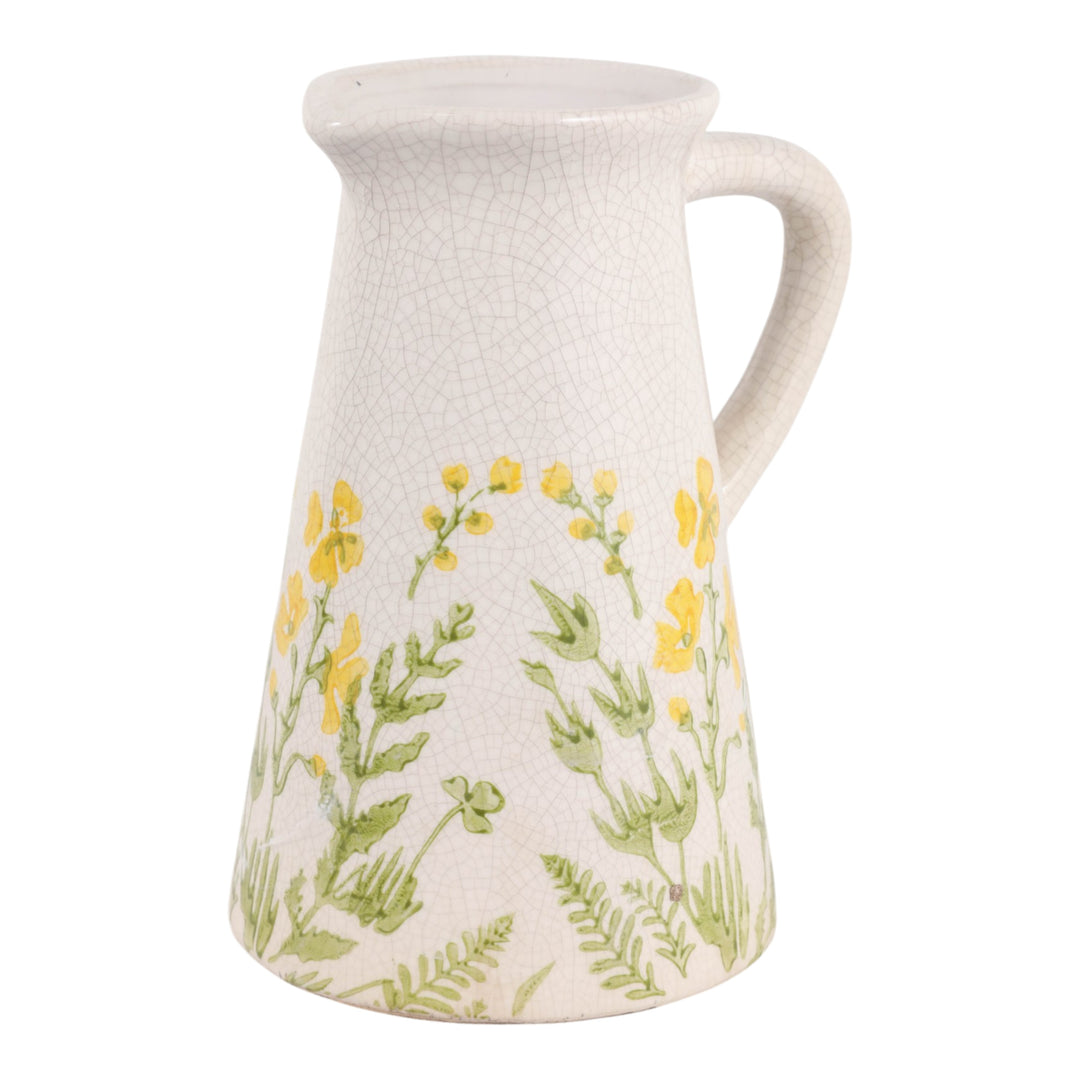 Wildflower Crackle-Glaze Pitcher Vase 10", Ivory angled view - vase by Sagebrook Home - Whats New Furniture Portland OR