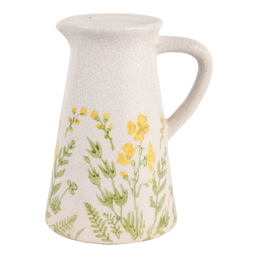 Wildflower Crackle-Glaze Pitcher Vase 10", Ivory front view - vase by Sagebrook Home - Whats New Furniture Portland OR