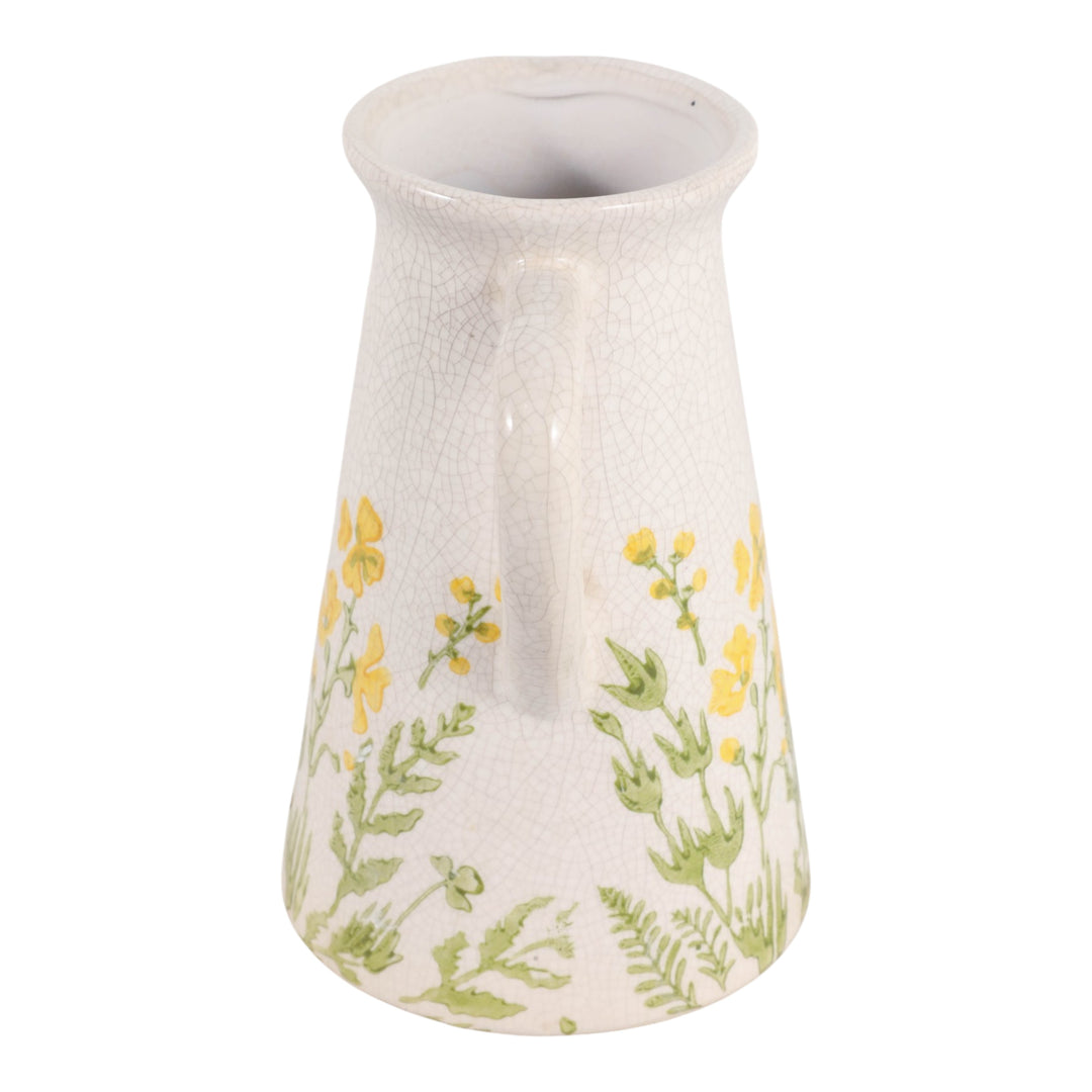 Wildflower Crackle-Glaze Pitcher Vase 10", Ivory handle side view - vase by Sagebrook Home - Whats New Furniture Portland OR