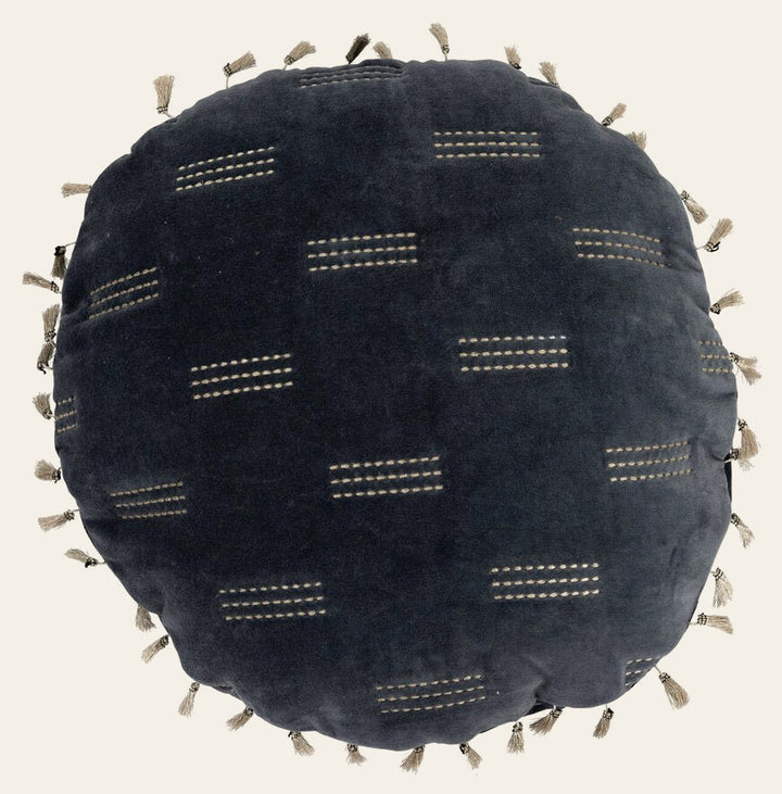 Round Velvet Pillow w/Metallic Tassels - Whats New Furniture - Portland, Oregon
