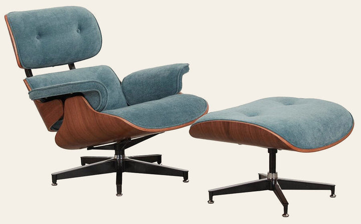Burnside Lounge Chair and Ottoman Set in Moss Navy, three-quarter angle - Whats New Furniture