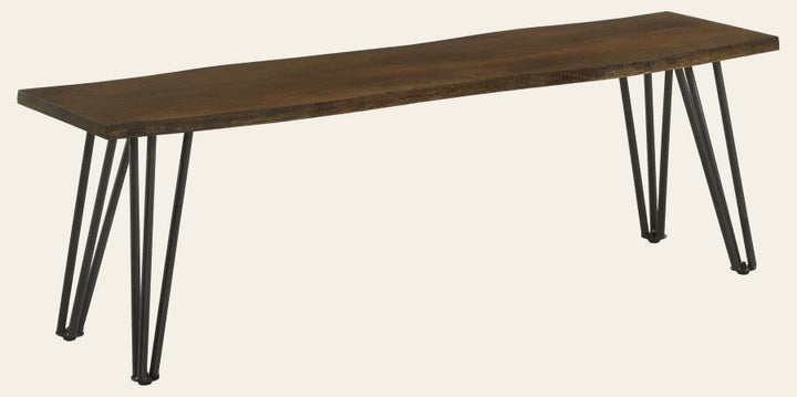 Topeka Live Edge Dining Bench in Mango Cocoa Gunmetal - live edge dining bench by Coaster - Whats New Furniture Portland OR