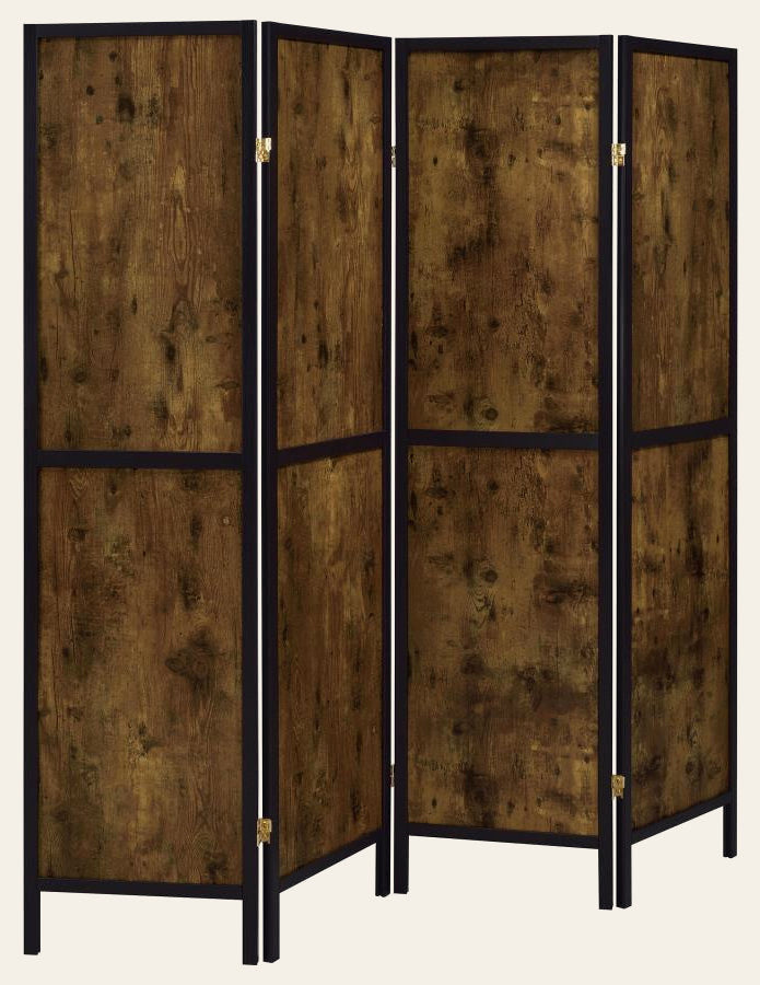 Deepika 4-Panel Room Divider Folding Screen in Rustic Nutmeg - studio - Coaster - Whats New Furniture Portland OR