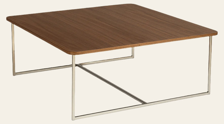 Modern Square Coffee Table with Chrome Base & Walnut Top - Whats New Furniture - Portland, Oregon