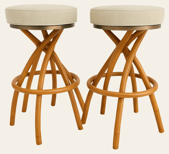 Pair of Vintage Rattan Swivel Stools | What's New Furniture Portland