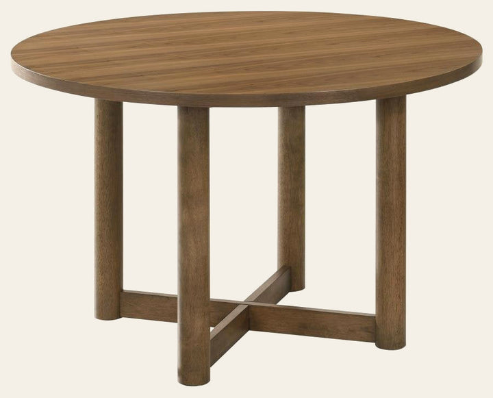 Crestmore Round Wood Dining Table in walnut - round walnut dining table by Coaster - Whats New Furniture Portland OR