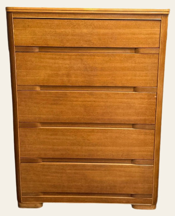 Tall 1940's Mahogany Veneer 5 Dwr. Dresser - Whats New Furniture - Portland, Oregon