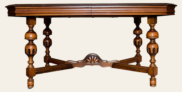 1940's Dining Table Set with 6 Newly Upholstered Chairs - Whats New Furniture - Portland, Oregon