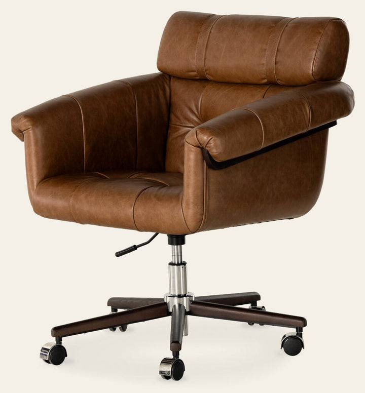 Arnold Desk Chair in Sonoma Chestnut - leather desk chair by Amber Lewis x Four Hands - Whats New Furniture Portland OR