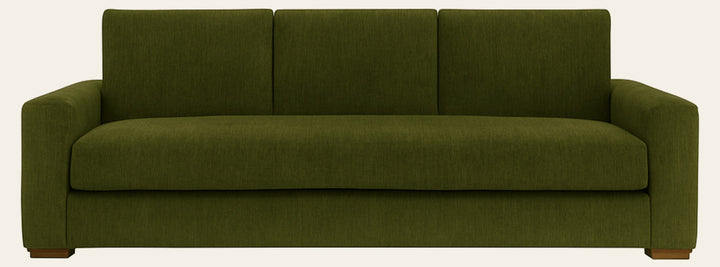 Nova Sofa in Lush Spinach front view - Oregon-made track arm sofa by Stanton - Whats New Furniture Portland OR