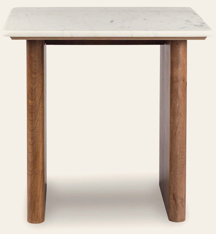 Isanti End Table in Marble Mango Wood - marble mango wood end table by Ashley - Whats New Furniture Portland OR
