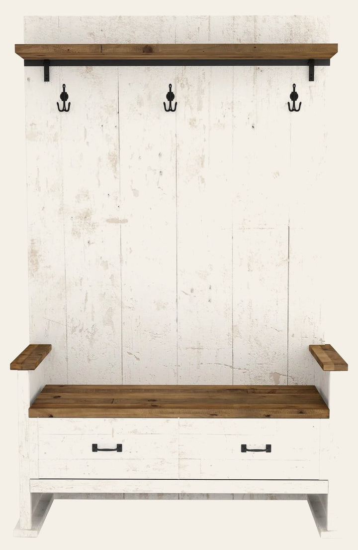 Provence Hall Bench 2 Drawer in Antique White - two drawer hall bench by LH Imports - Whats New Furniture Portland OR