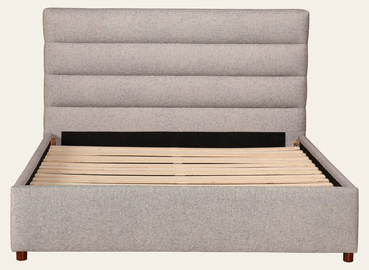 Takio Queen Bed Frame in Light Grey - tufted velvet queen bed by Moe's - Whats New Furniture Portland OR