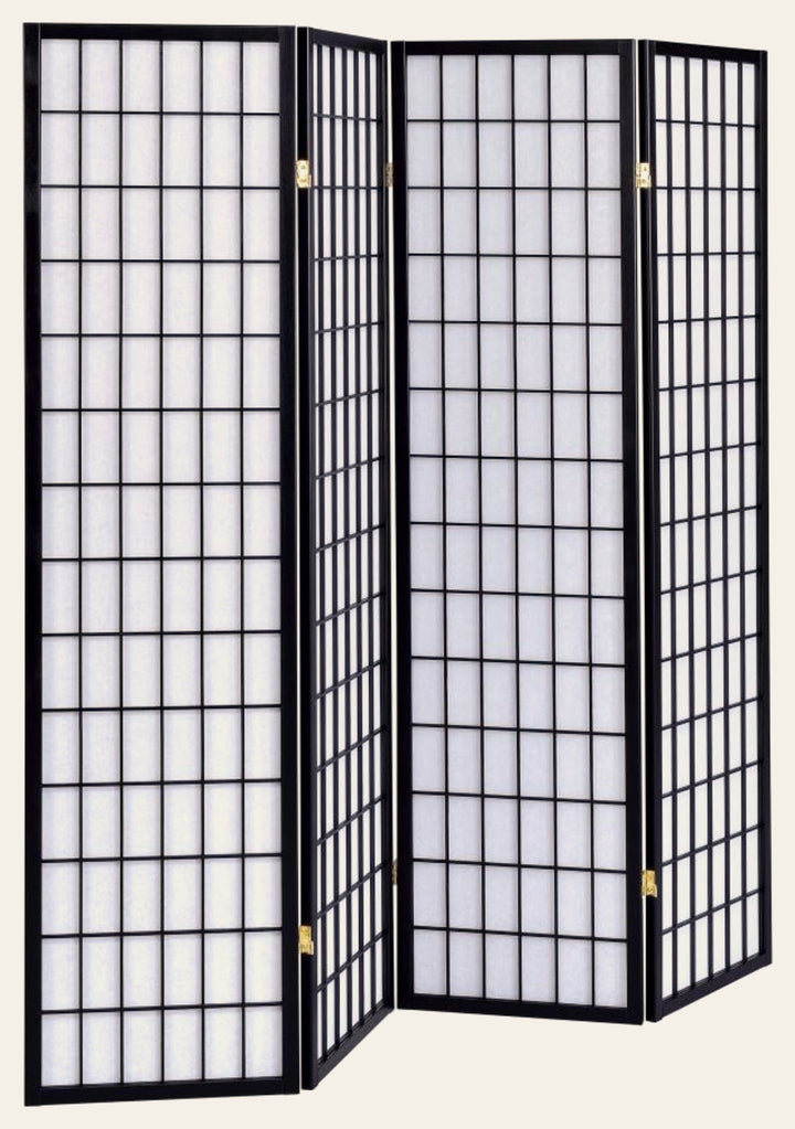 Roberto 4-Panel Room Divider in black - modern shoji folding screen by Coaster - Whats New Furniture Portland OR