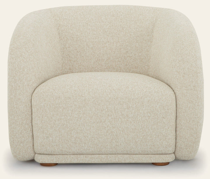 Finn Armchair in Fawn front view - sculptural barrel chair - Whats New Furniture Portland OR