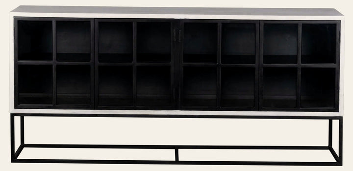 Caged Sideboard in White Wash Black - glass door sideboard by LH Imports - Whats New Furniture Portland OR
