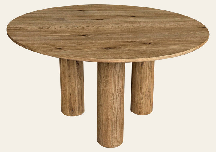 Jasper Round Dining Table in Natural oak - round dining table with cylindrical block legs - Whats New Furniture Portland OR