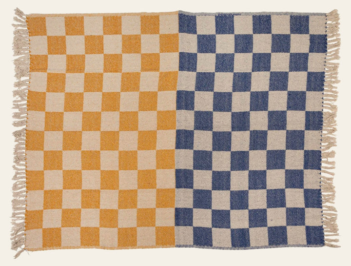 Woven Recycled Cotton Blend Throw with Check Pattern & Fringe - woven cotton check throw - Whats New Furniture Portland OR