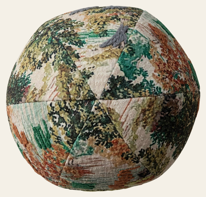 Round Fabric Orb Pillow with Landscape & Embroidery - Whats New Furniture - Portland, Oregon