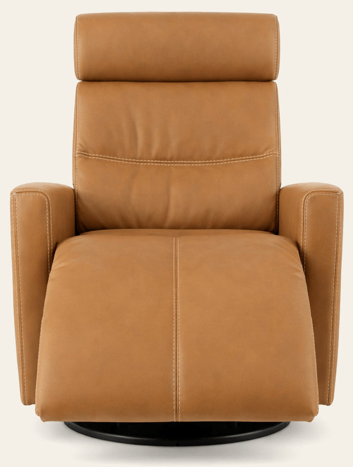 Milan Power Recliner in Vintage Cognac front view - Fjords motorized leather recliner - Whats New Furniture Portland OR
