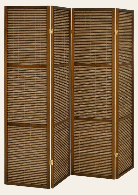 Browning 4-Panel Bamboo Room Divider in walnut - bamboo folding screen by Coaster - Whats New Furniture Portland OR
