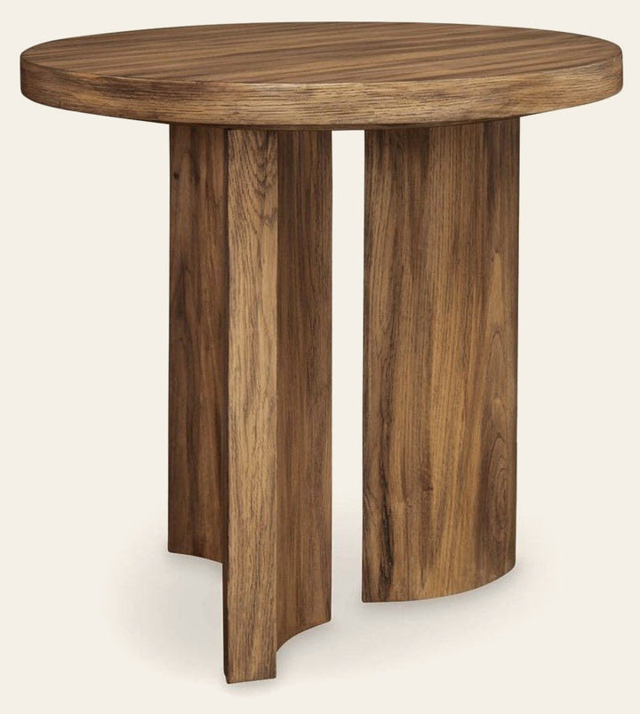 Austanny End Table in Warm Brown - round end table by Ashley - Whats New Furniture Portland OR
