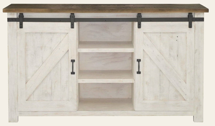 Provence Sideboard in Antique White Rustic Natural - rustic sliding door sideboard by LH - Whats New Furniture Portland OR