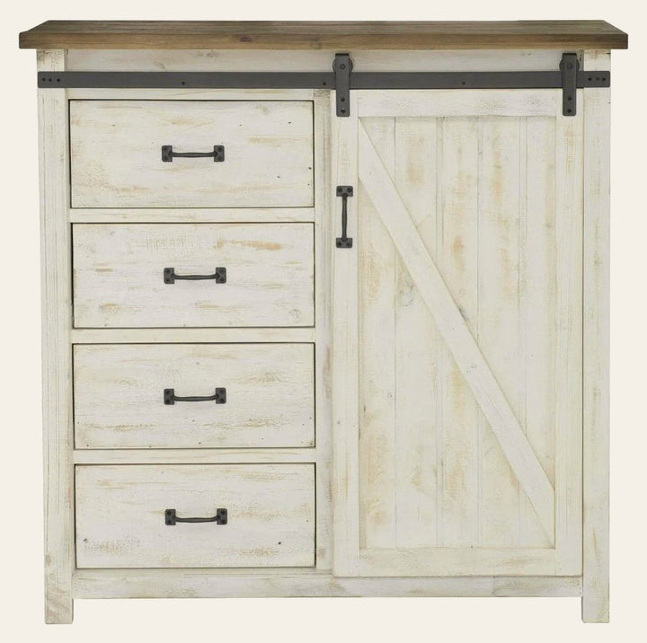 Provence 4 Drawer Chest in Rustic Natural Antique White - sliding door chest by LH Imports - Whats New Furniture Portland OR