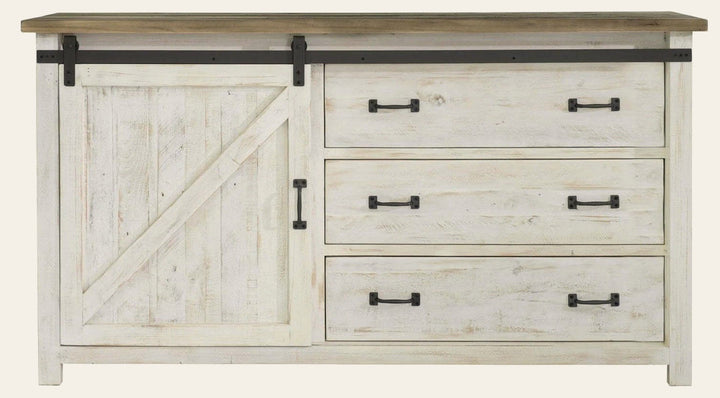 Provence 3 Drawer Dresser in Antique White Rustic Natural - sliding door dresser by LH - Whats New Furniture Portland OR