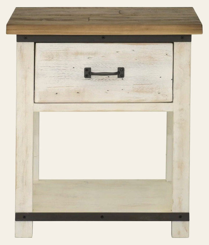 Provence Nightstand in Antique White Rustic Natural - reclaimed pine nightstand by LH - Whats New Furniture Portland OR