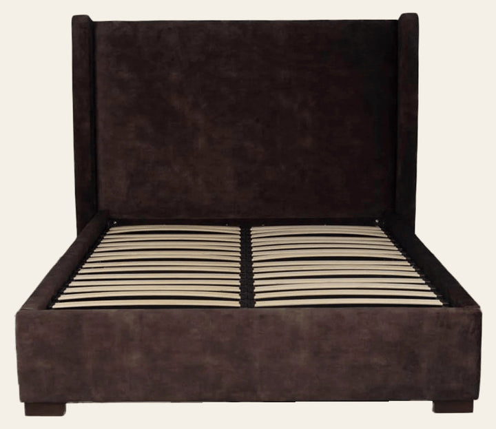 Cora Storage Queen Bed Frame in Velvet Brown - gas-lift storage queen bed by LH Imports - Whats New Furniture Portland OR