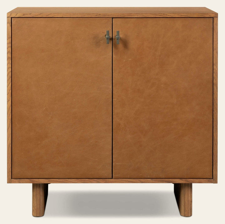 Posada Small Cabinet in Amber Oak Cognac - leather door cabinet by Four Hands - Whats New Furniture Portland OR