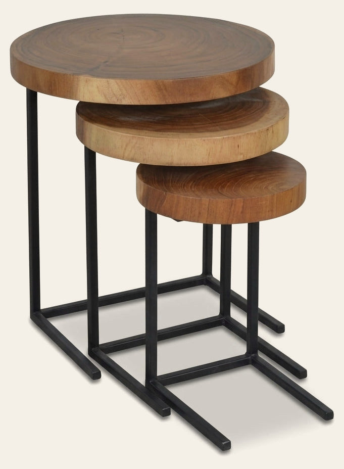 Reclaimed Teak Nesting End Tables - Studio Front - What's New Furniture Portland Oregon