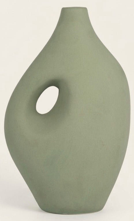12" Nomadic Handle Vase, Dark Sage front view - vase by Sagebrook Home - Whats New Furniture Portland OR