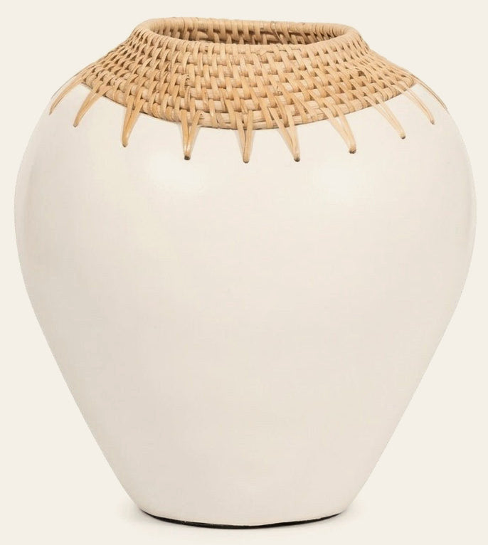 10"h Terracotta Vase, White/Natural front view - vase by Sagebrook Home - Whats New Furniture Portland OR