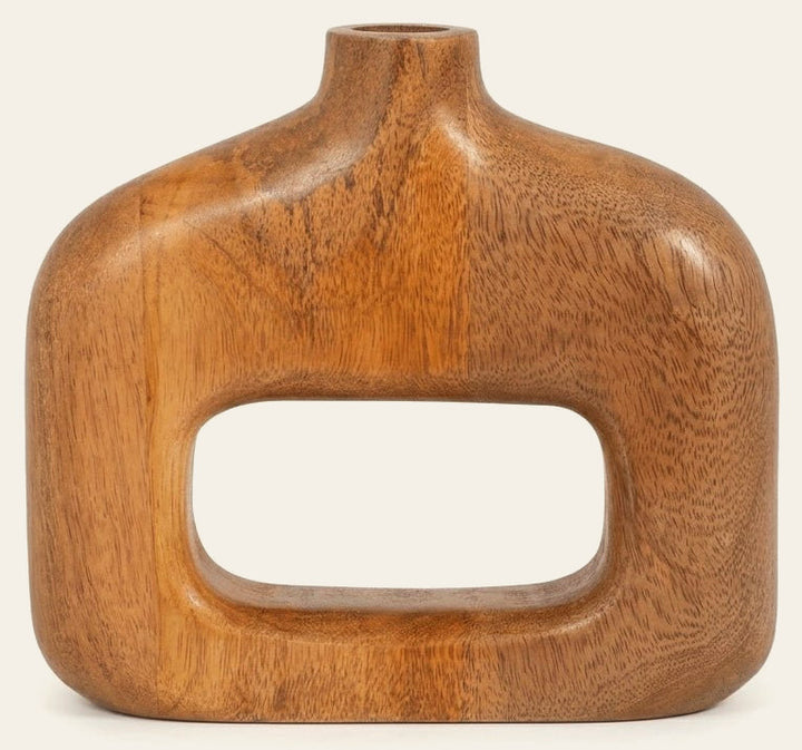 7" Wood Open Cut-out Vase front view - vase by Sagebrook Home - Whats New Furniture Portland OR
