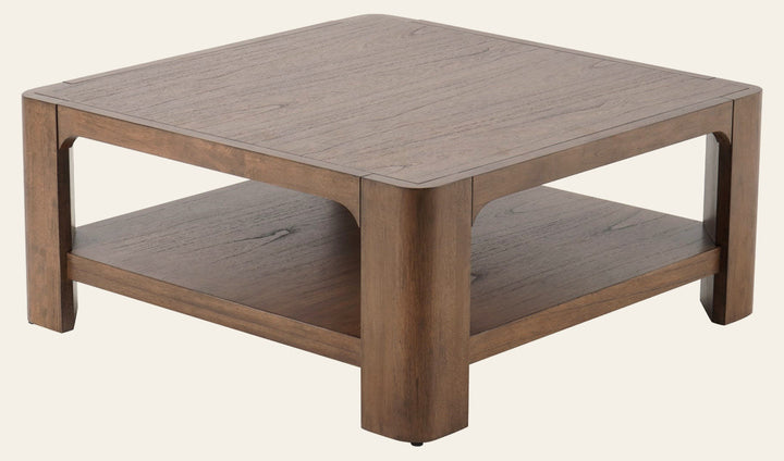 Trevin KD Square Coffee Table in Walnut, angled studio view - Whats New Furniture