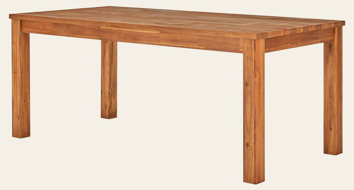 Tiburon Dining Table in Amber front angle - solid acacia wood - Whats New Furniture Portland OR