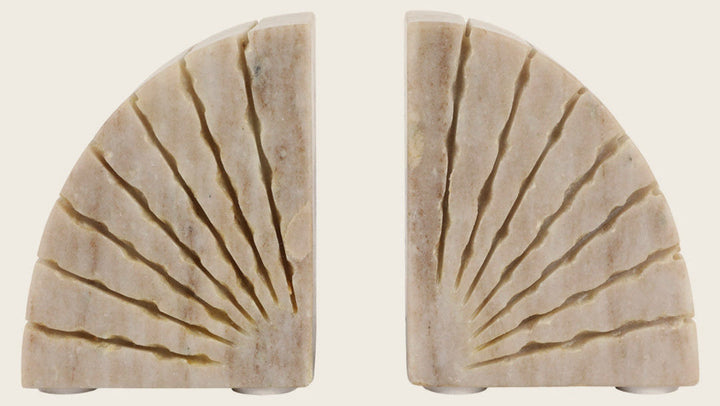 Semi Circle Onyx Marble Bookends with carved sunburst fan, pair - Whats New Furniture Portland OR