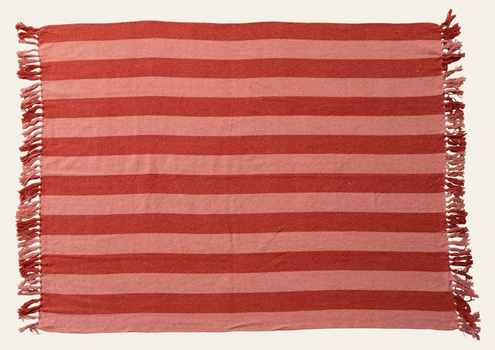 Woven Recycled Cotton Blend Throw with Stripes & Fringe - Whats New Furniture Portland OR