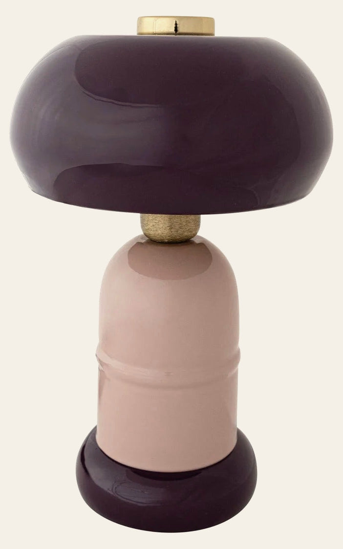 Purple and lavender enameled metal table lamp front view - table lamp by Creative Co-Op - Whats New Furniture Portland OR